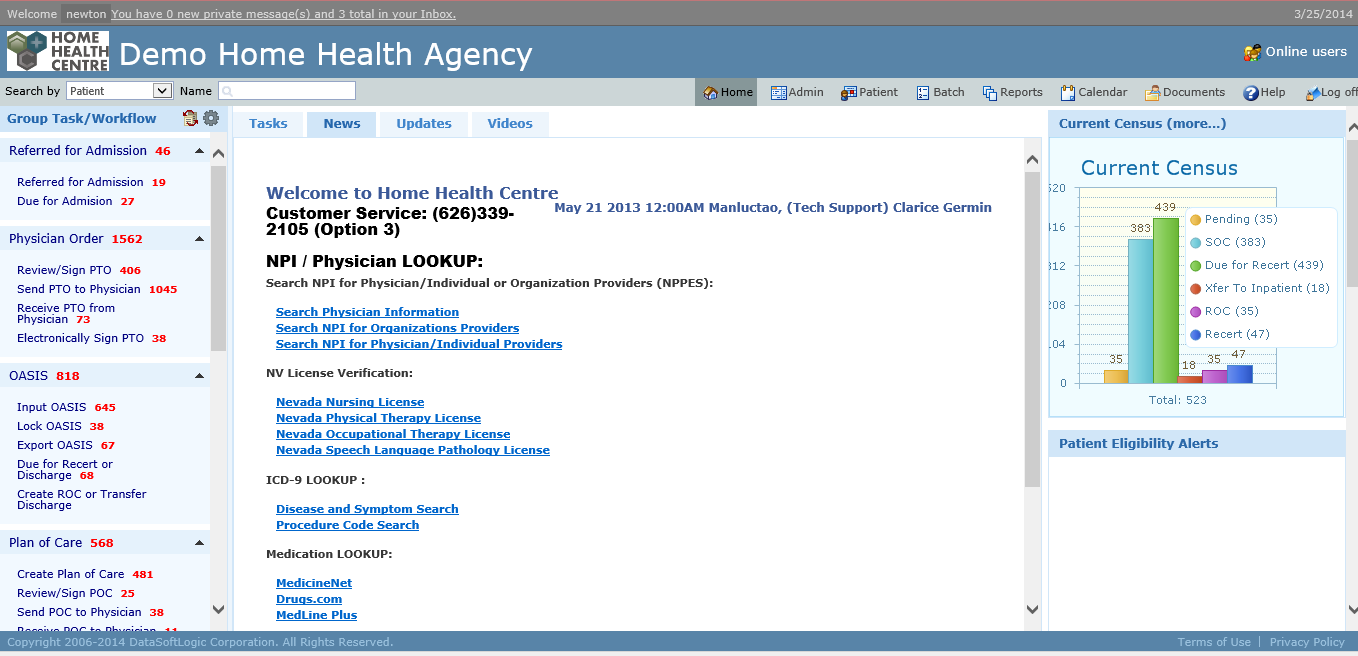 Home Health Centre Software - Homepage