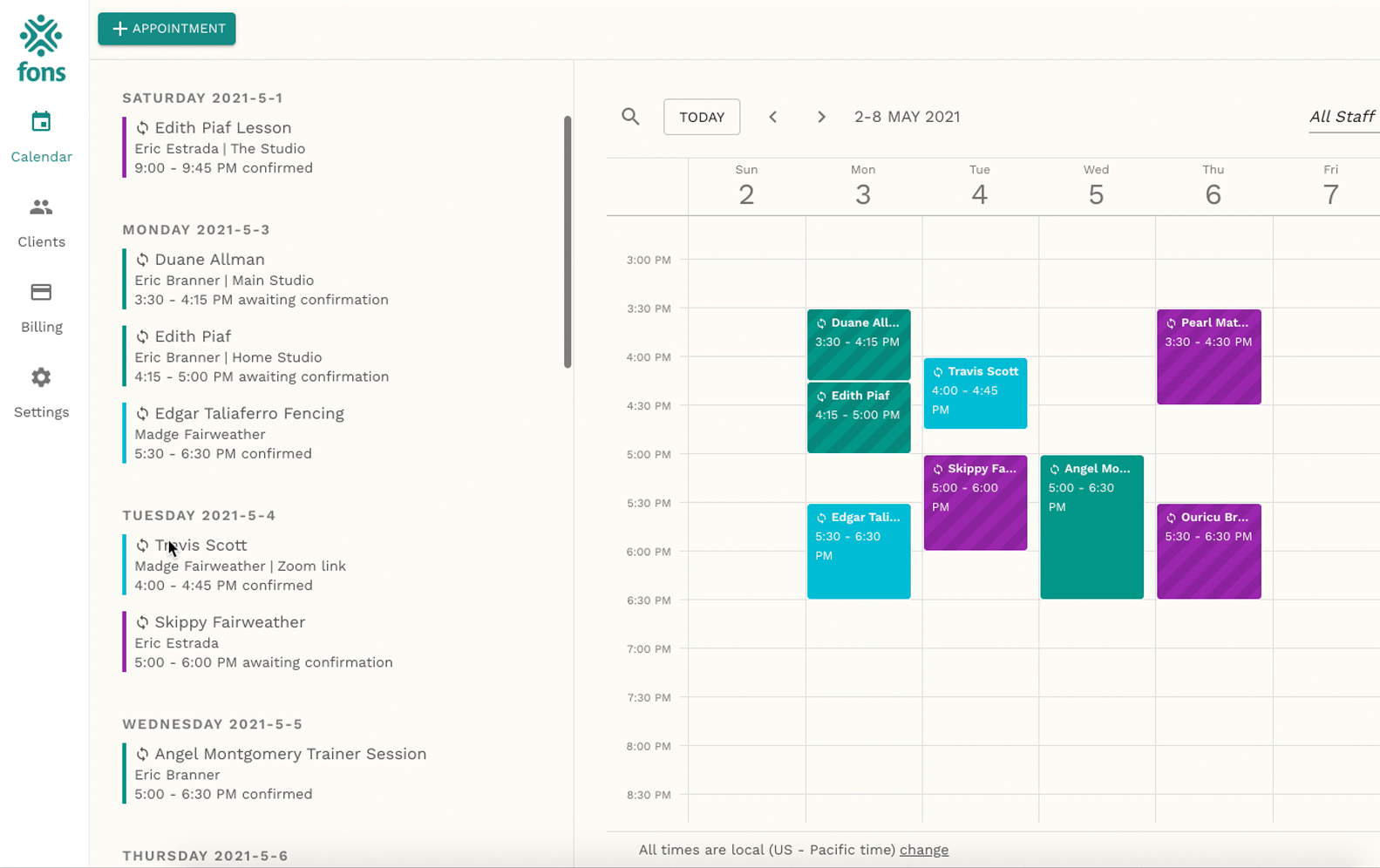 All of your staffs' combined schedules can be viewed at a glance. Staff members can manage their own schedules or if you'd rather delegate work, you can assign appointments directly.-thumb