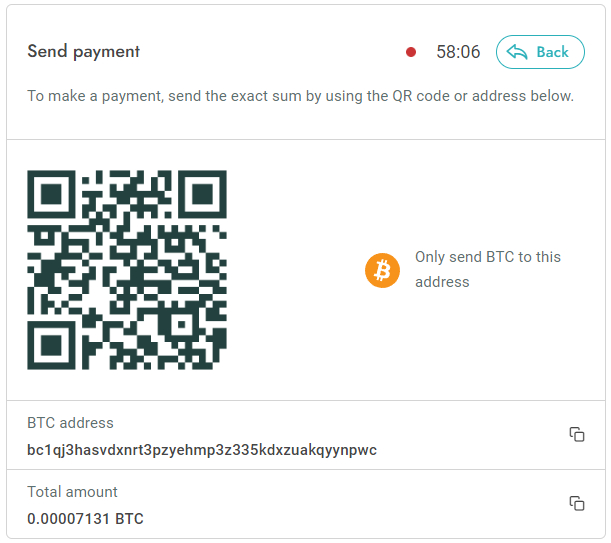 Boxcoin screenshot: Boxcoin Checkout