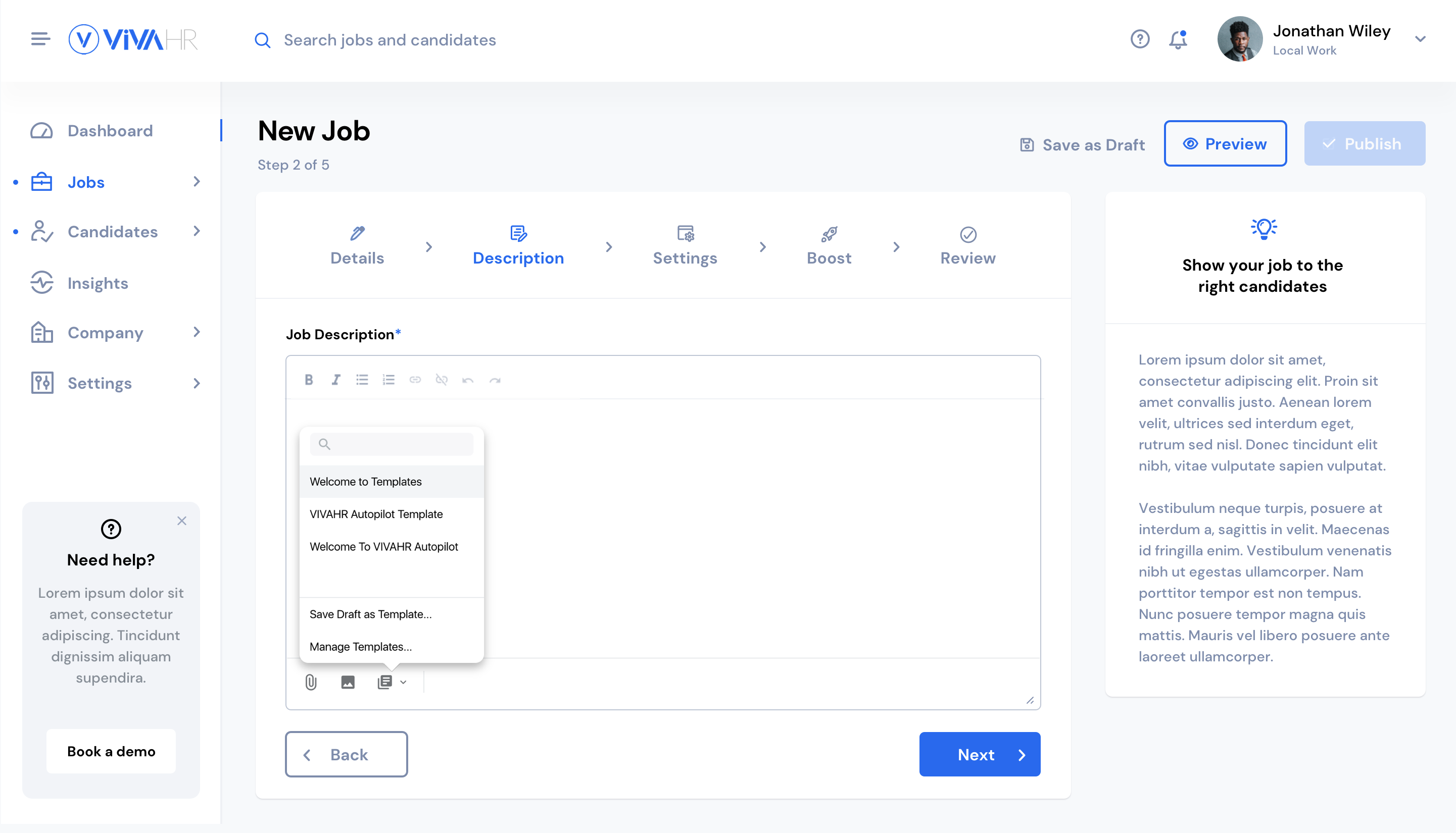 Build a personalized job description to be shared to 50+ job boards with one-click.