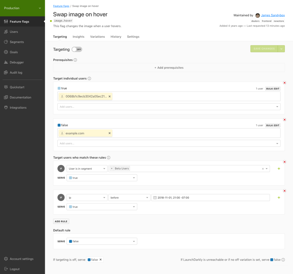 LaunchDarkly feature flags