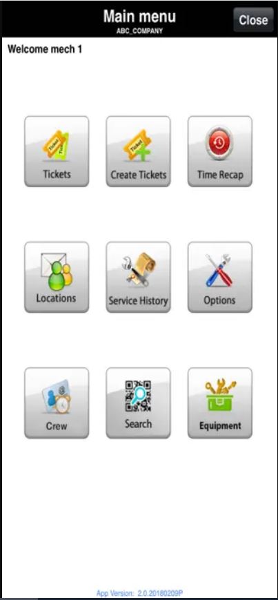 Mobile Service screenshot: Mobile Service main menu