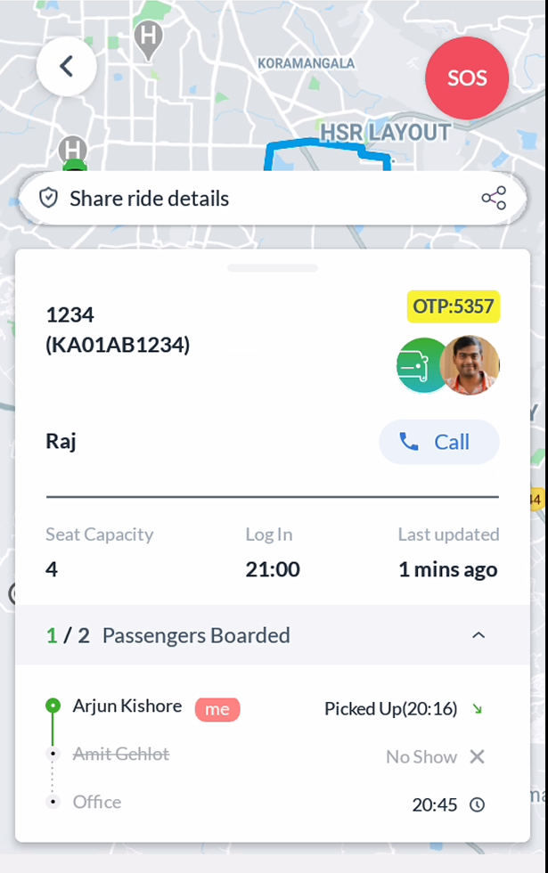 MoveInSync Employee Mobile Application with Cab Details