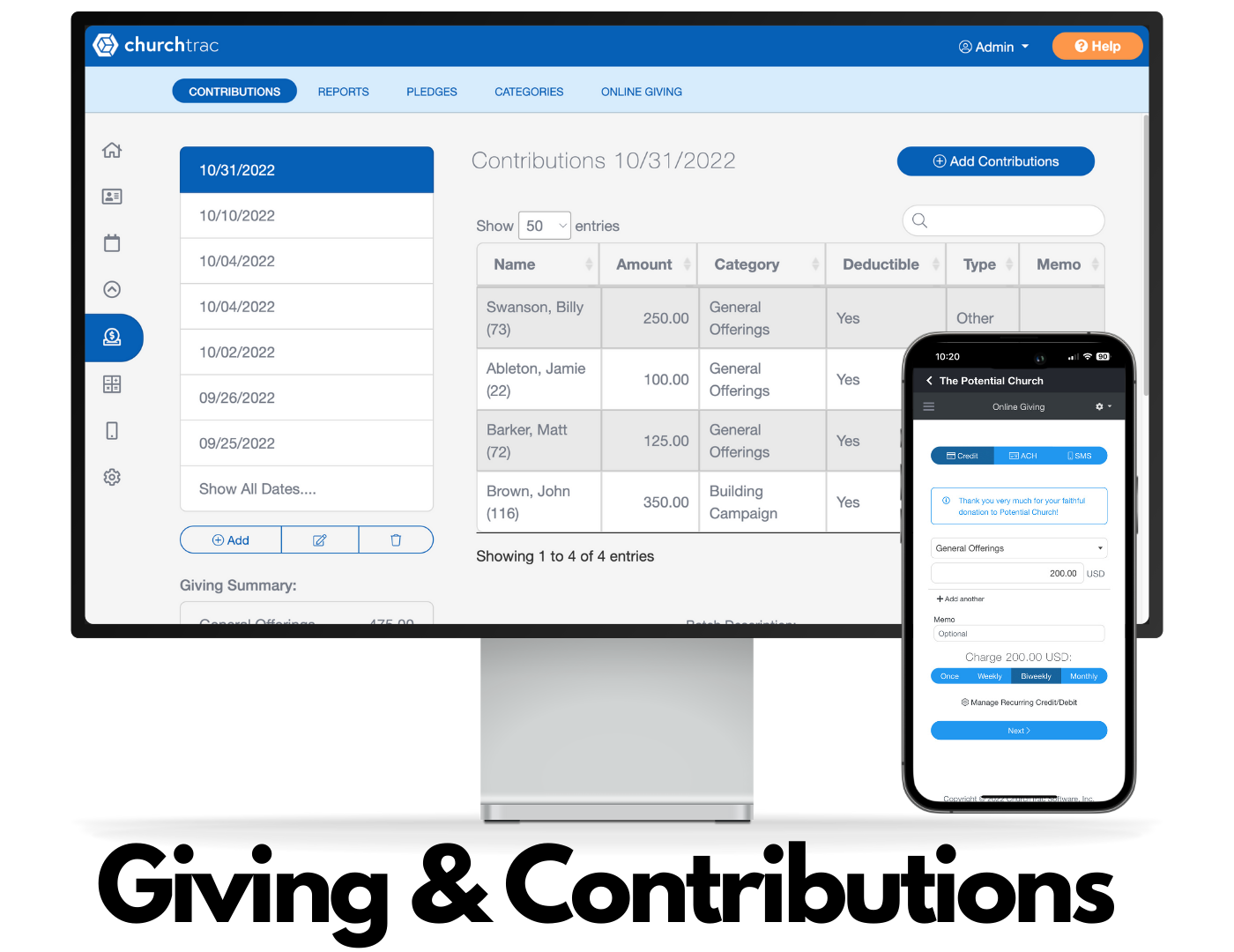 ChurchTrac Software - Giving and Contributions