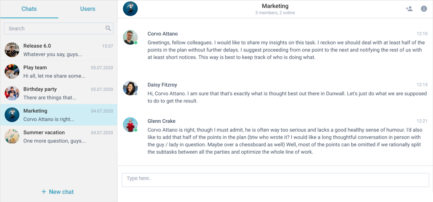 Webix screenshot: Webix JavaScript Chat