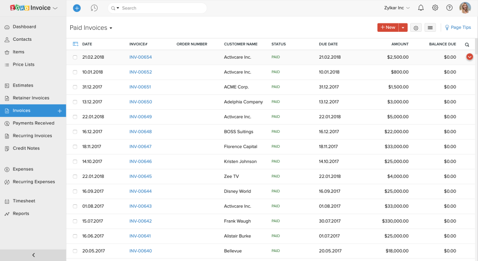 Zoho Invoice Programvara- 1