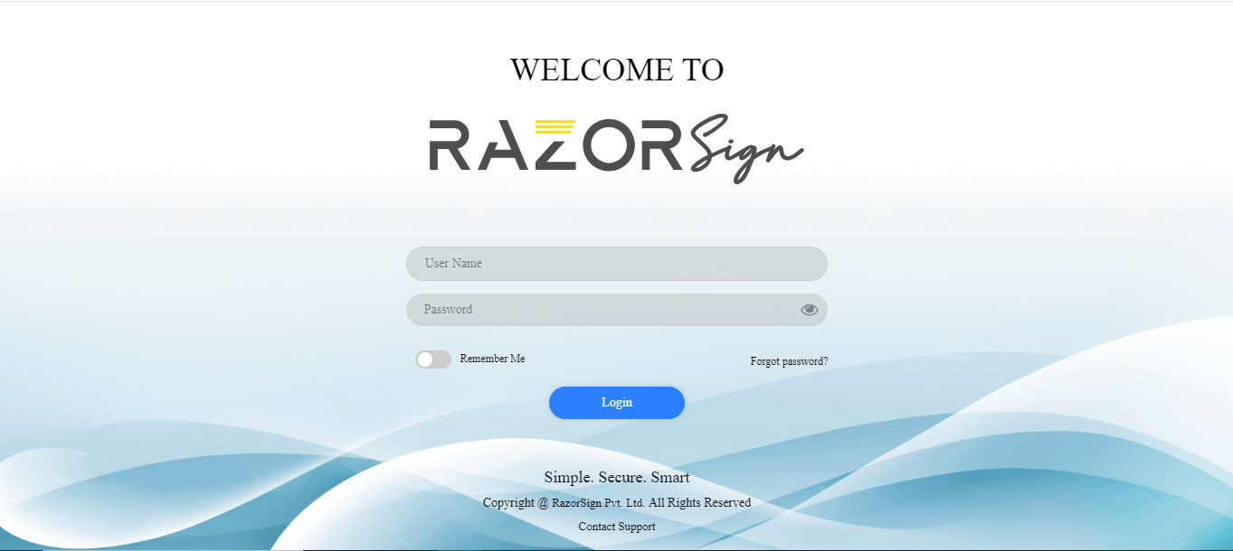 RazorSign - Simple Secure Smart - Login screen