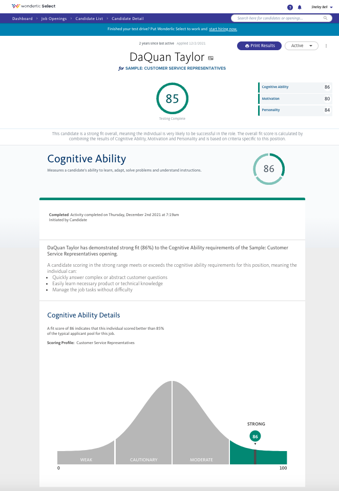 Wonderlic Develop screenshot: Feel confident that your final decision is the best one. Objective, data-driven decisions get the best results. Select your final candidate knowing you have a comprehensive, in-depth understanding of how they will perform on-the-job.