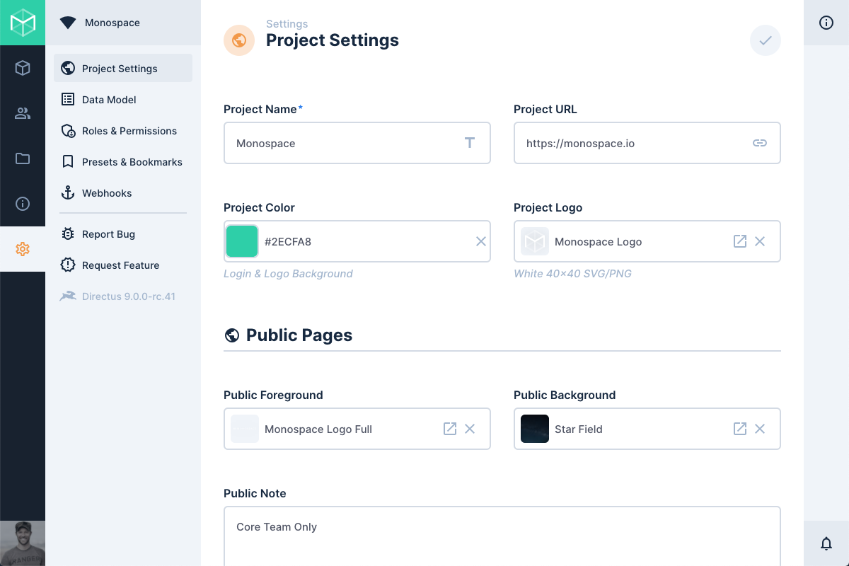 Directus Software - Project Settings