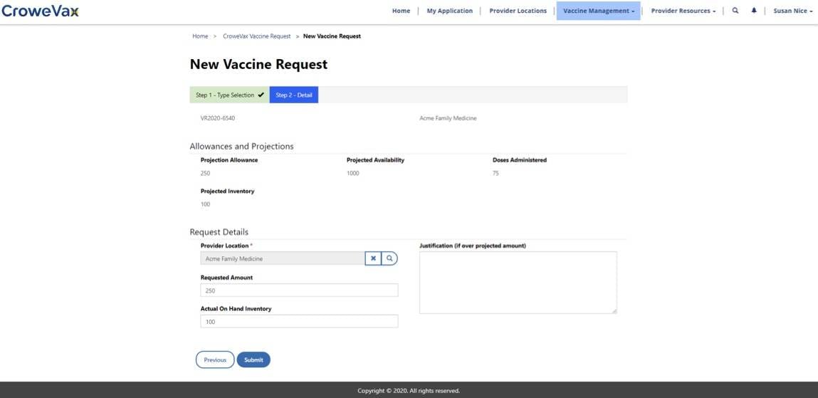 CroweVax Software - CroweVax vaccine request