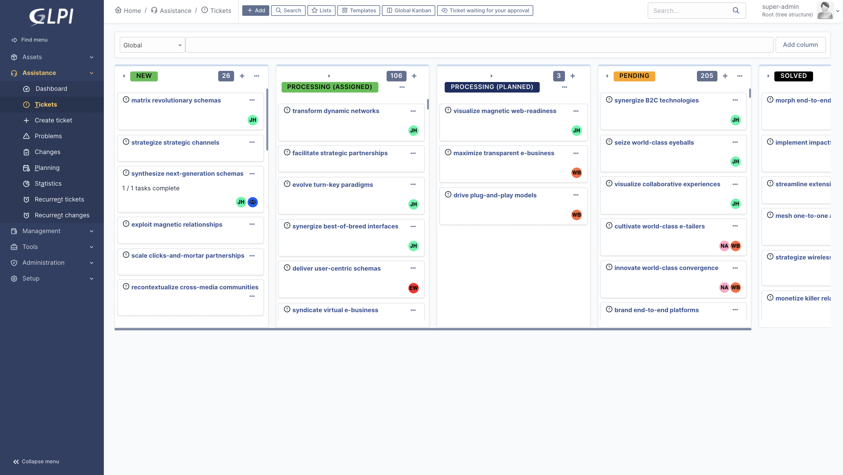 GLPi Software - Kanban view for ITIL objects