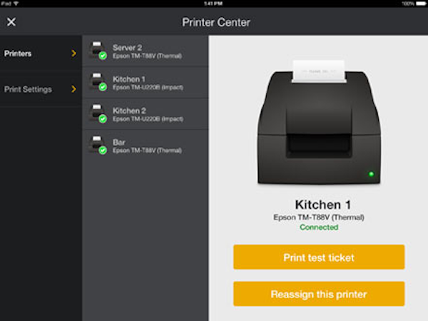 Upserve screenshot: Printing checks on Upserve POS

