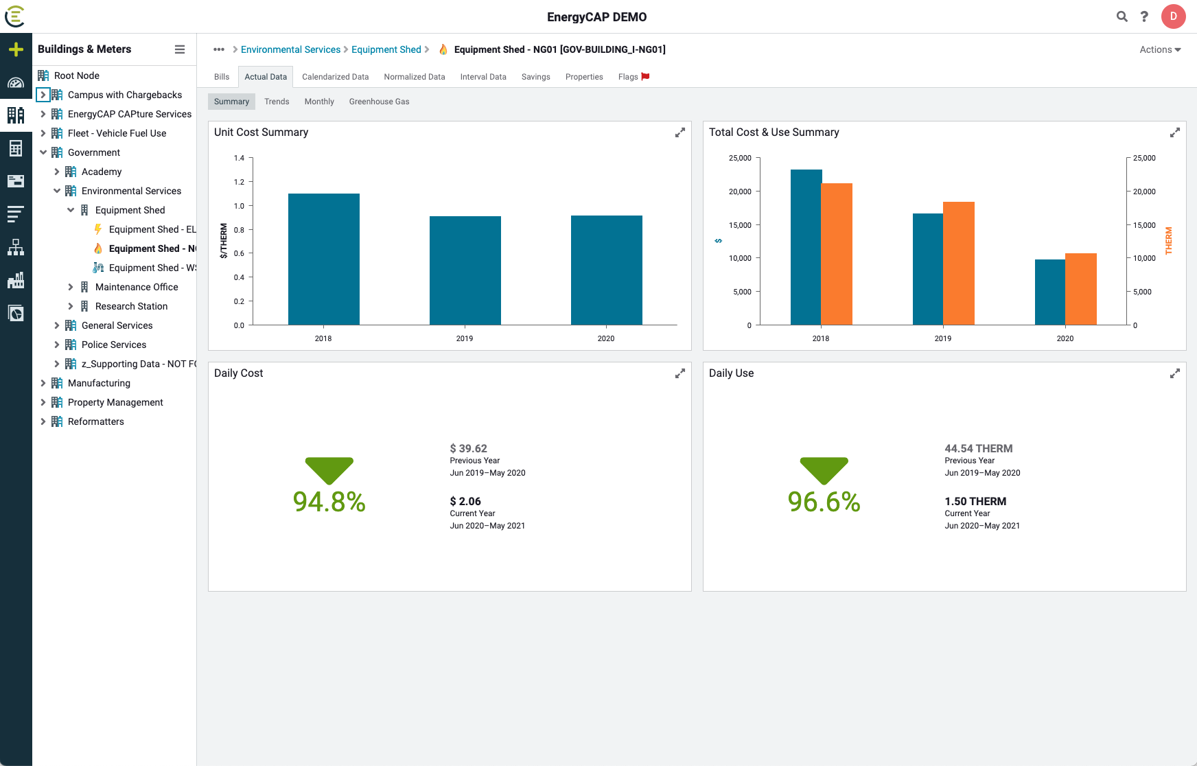 EnergyCAP Software - PowerViews provide charts, graphs and tables summarizing core energy analytics that are dynamically updated