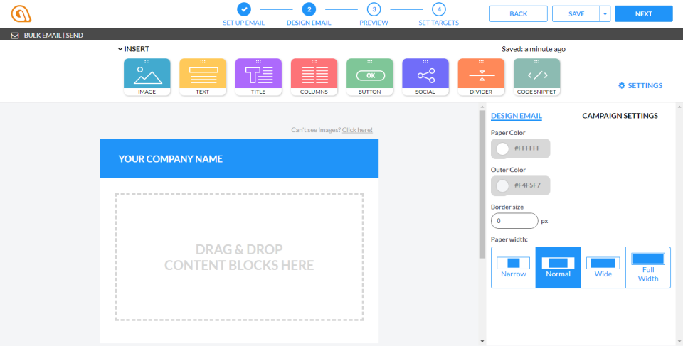 Automizy Software - The drag-and-drop email editor allows users to create custom marketing emails without requiring HTML knowledge