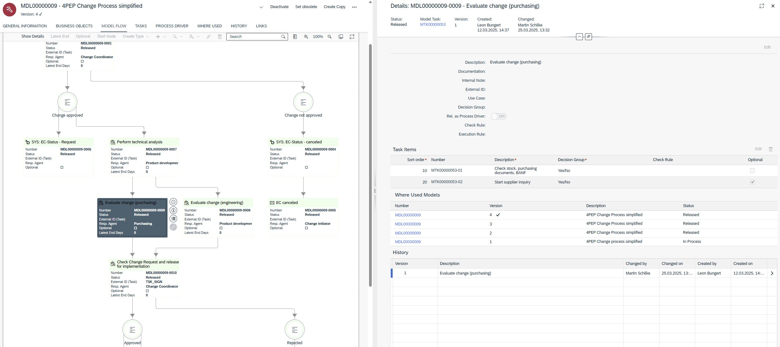⁴PEP Engineering Change Management screenshot: ⁴PEP Engineering Change Management change process