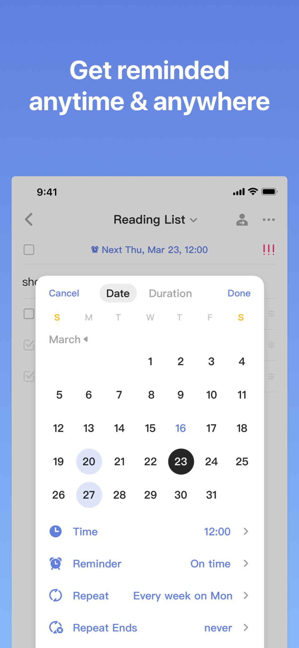 TickTick task reminders