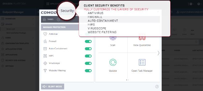 Comodo screenshot: Endpoint threat detection