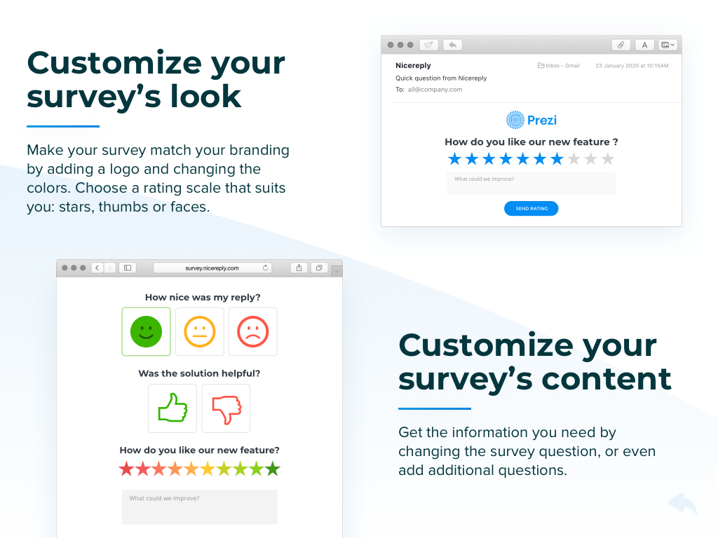 Trigger surveys after resolving a ticket in your helpdesk. See customer feedback in the same ticket afterwards.