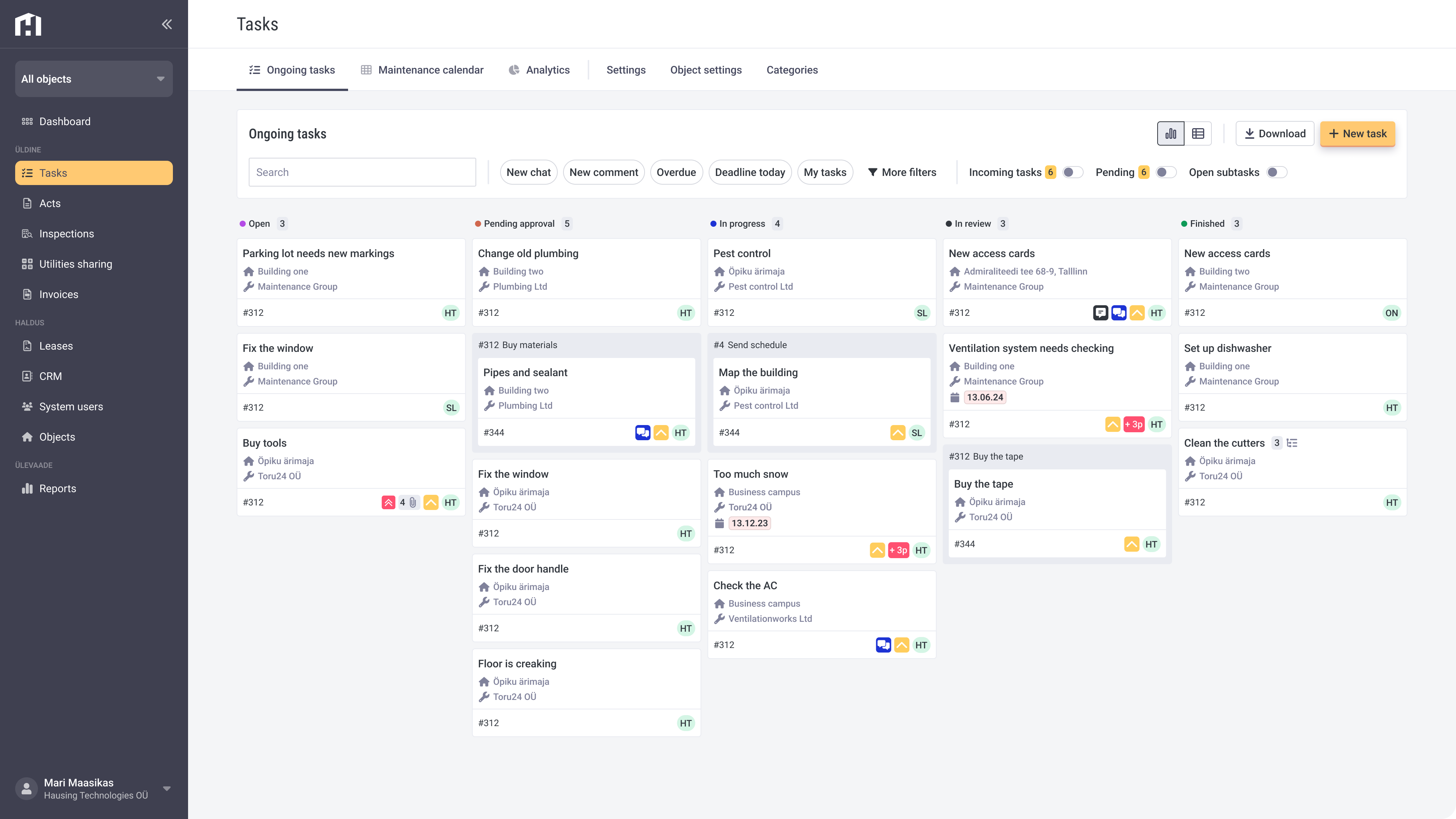 Hausing screenshot: Automatic generation of work orders from employees/clients/tenants emails or through a webpage form. All current tasks in one place with real-time updated info for all parties.