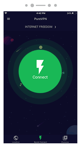 PureVPN Software - The “Smart Connect” feature shown on iOS and iPhone, promising connection to the optimum server automatically with a single tap