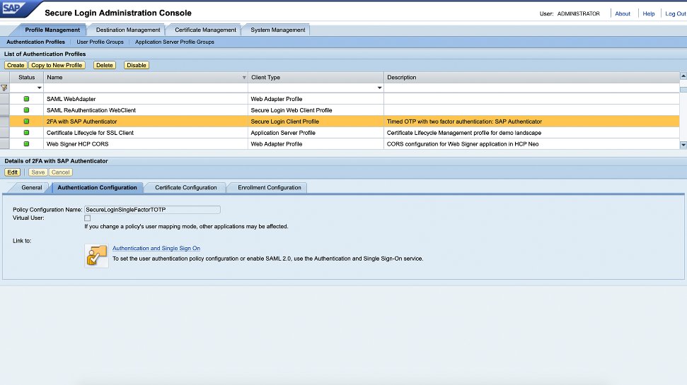 SAP Single Sign-On screenshot: SAP Single Sign-On list of authentication profiles
