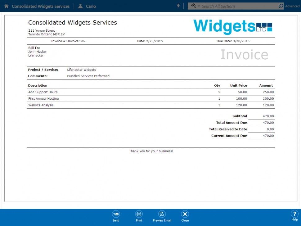 Project invoice