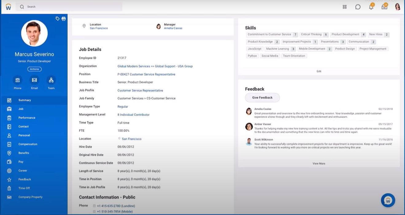Workday Talent Management employee profiles
