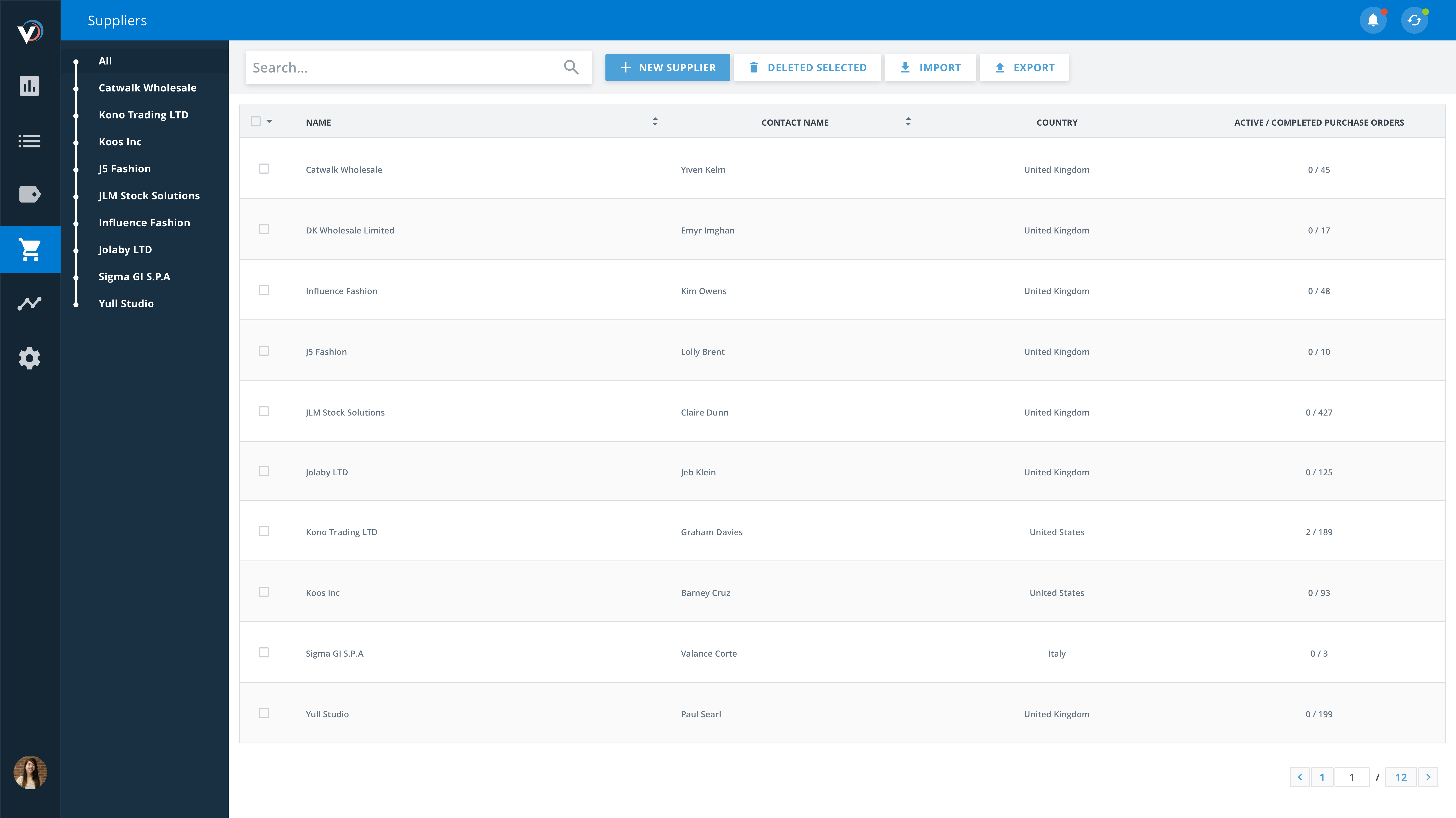 Veeqo Software - Suppliers Screen