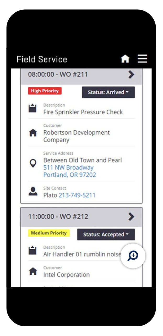 Vista Field Service screenshot: Vista Field Service mobile interface