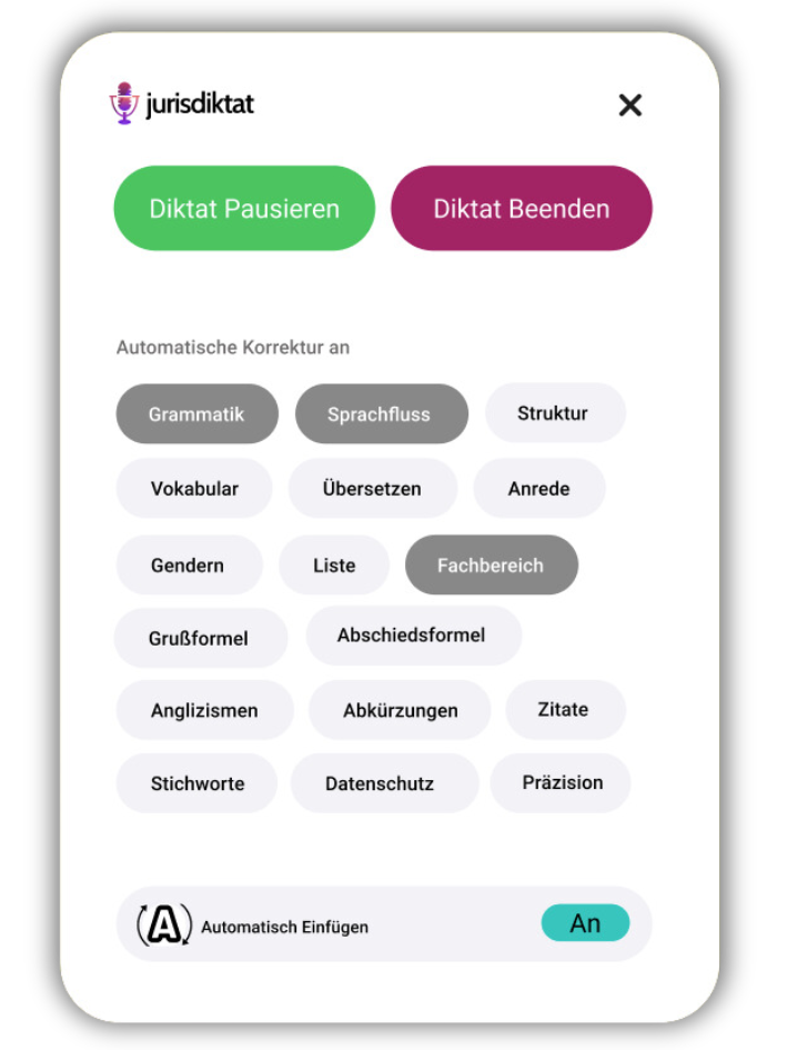 dictify screenshot: dictify Settings and Dictation Screen