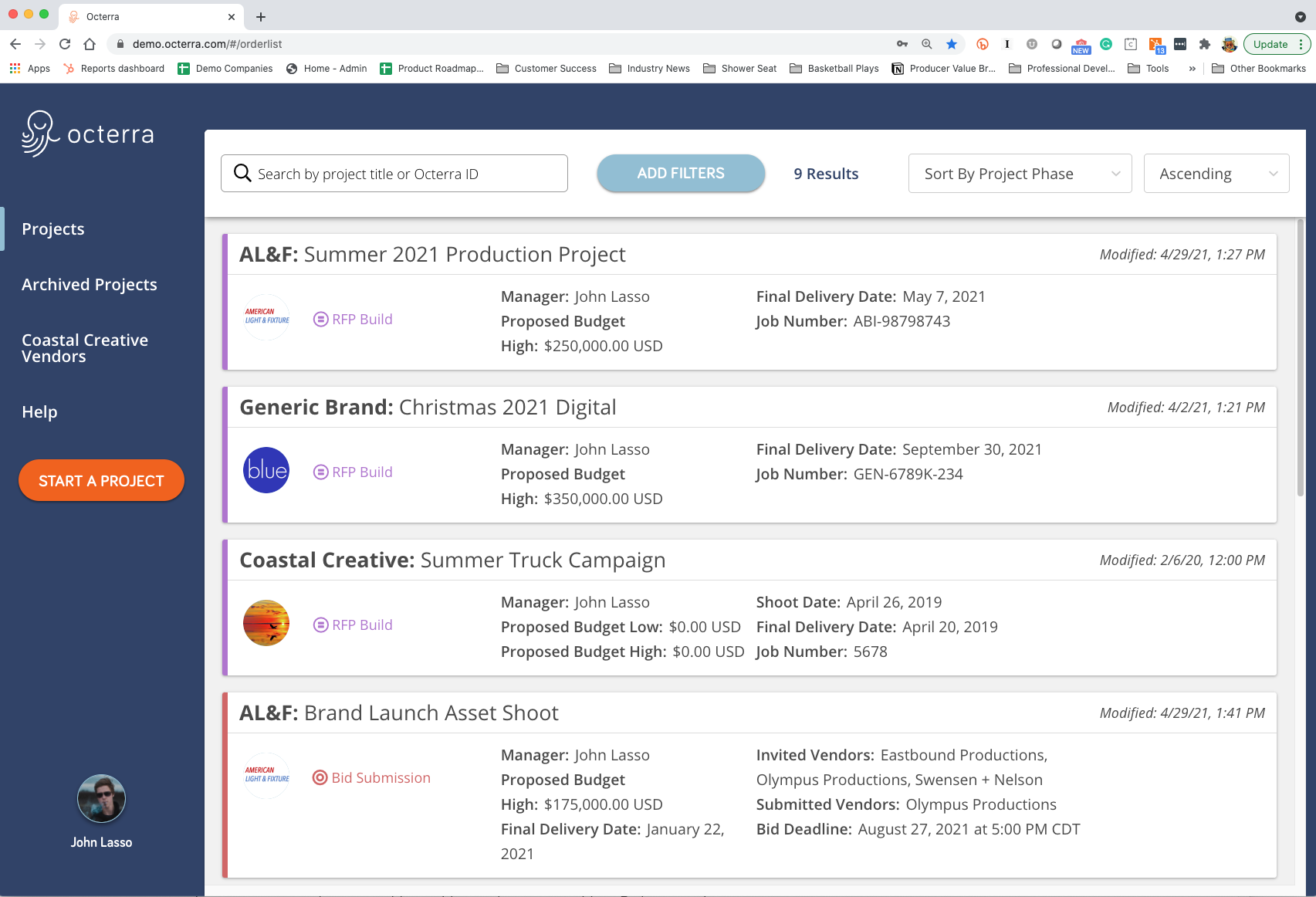 Octerra screenshot: Octerra projects