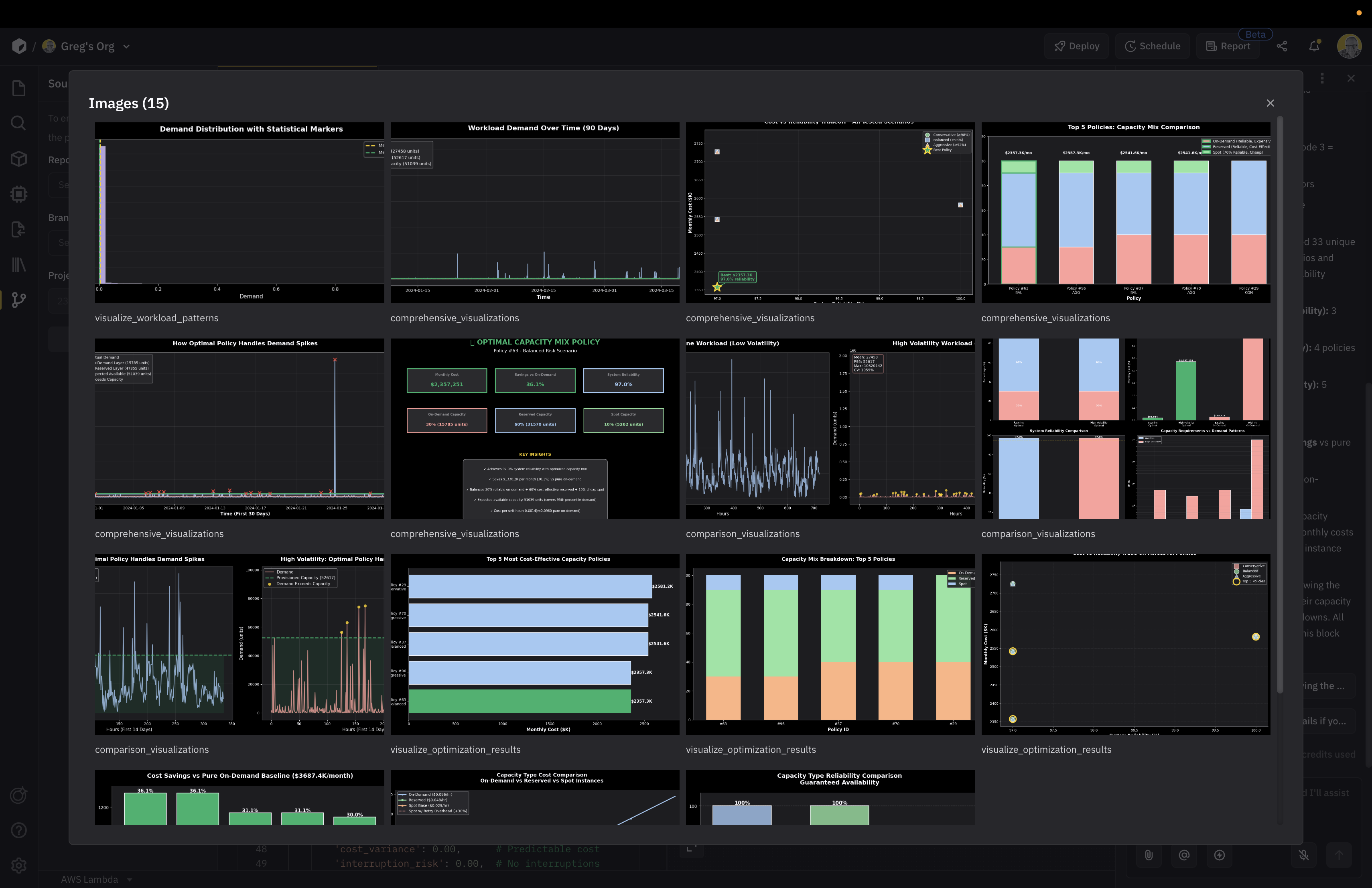 Zerve Software - Every visualization you generate in your notebook gets saved automatically. Open the gallery and you'll see thumbnails of all your charts from that project. Click one to see it bigger, or hit "Go to Cell" if you want to jump back to the code.