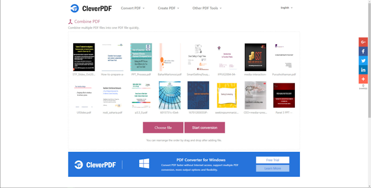CleverPDF screenshot: Combine multiple PDF files into one file