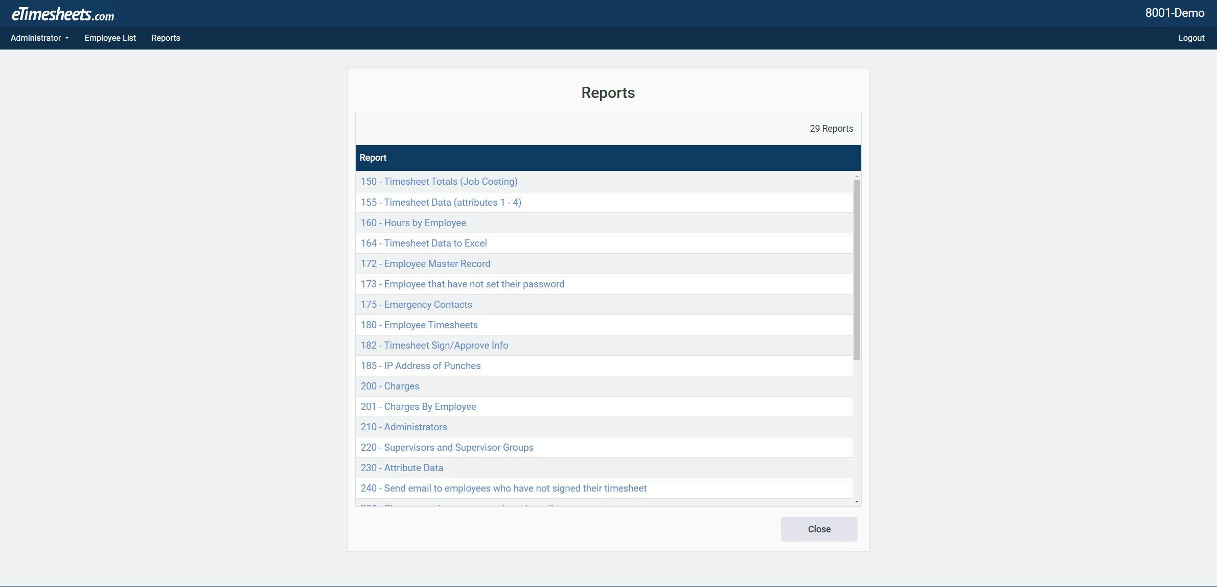 eTimesheets.com Software - Plenty of reports to choose from in both Excel and PDF.