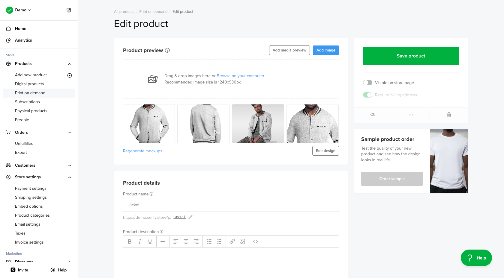 Sellfy Product editor