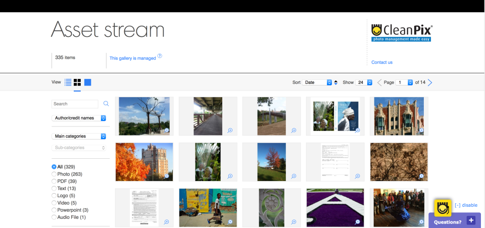 CleanPix screenshot: Users can upload all of their brand and media assets to CleanPix