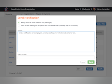 SquadFusion Software - Users can send out notifications to parents and members by email and SMS