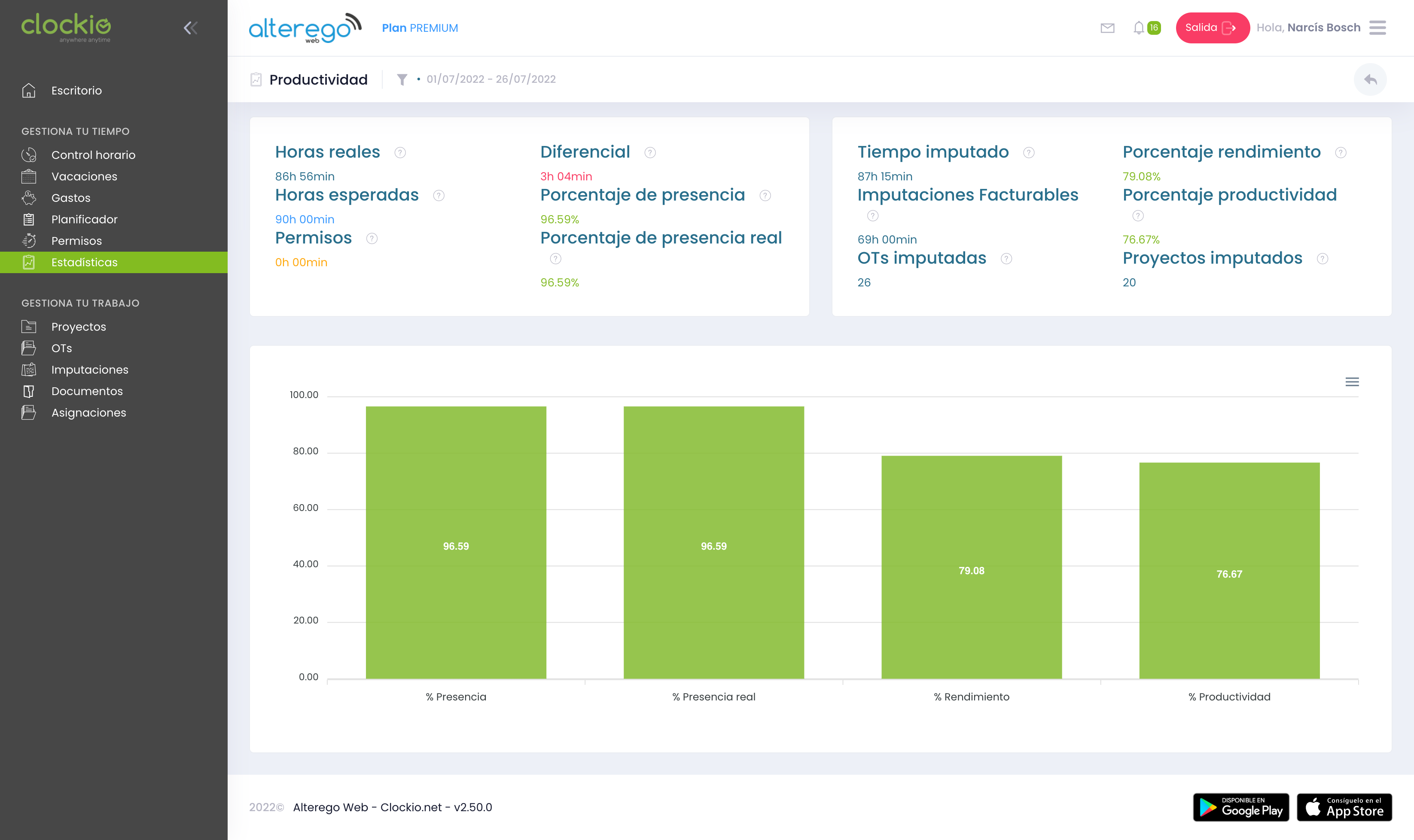 Clockio screenshot: Clockio track productivity and view working hours