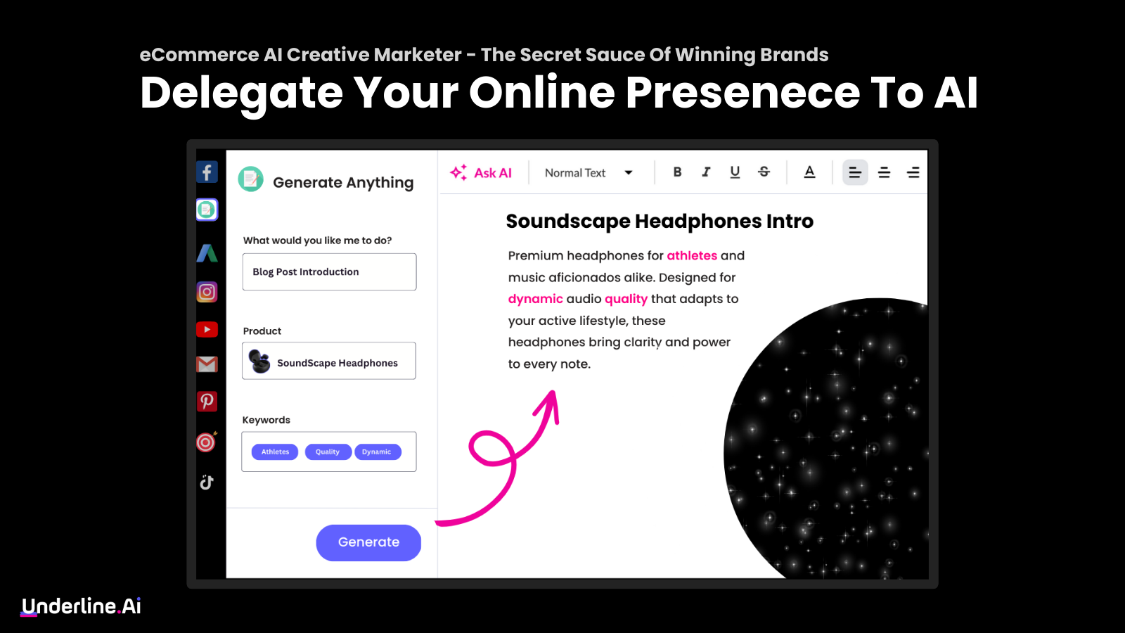 Underline.Ai screenshot: Delegate Your Online Presence To Ai. 