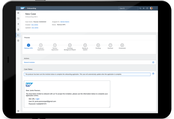 SAP Agent Performance Management screenshot: SAP Agent Performance Management onboard new cases
