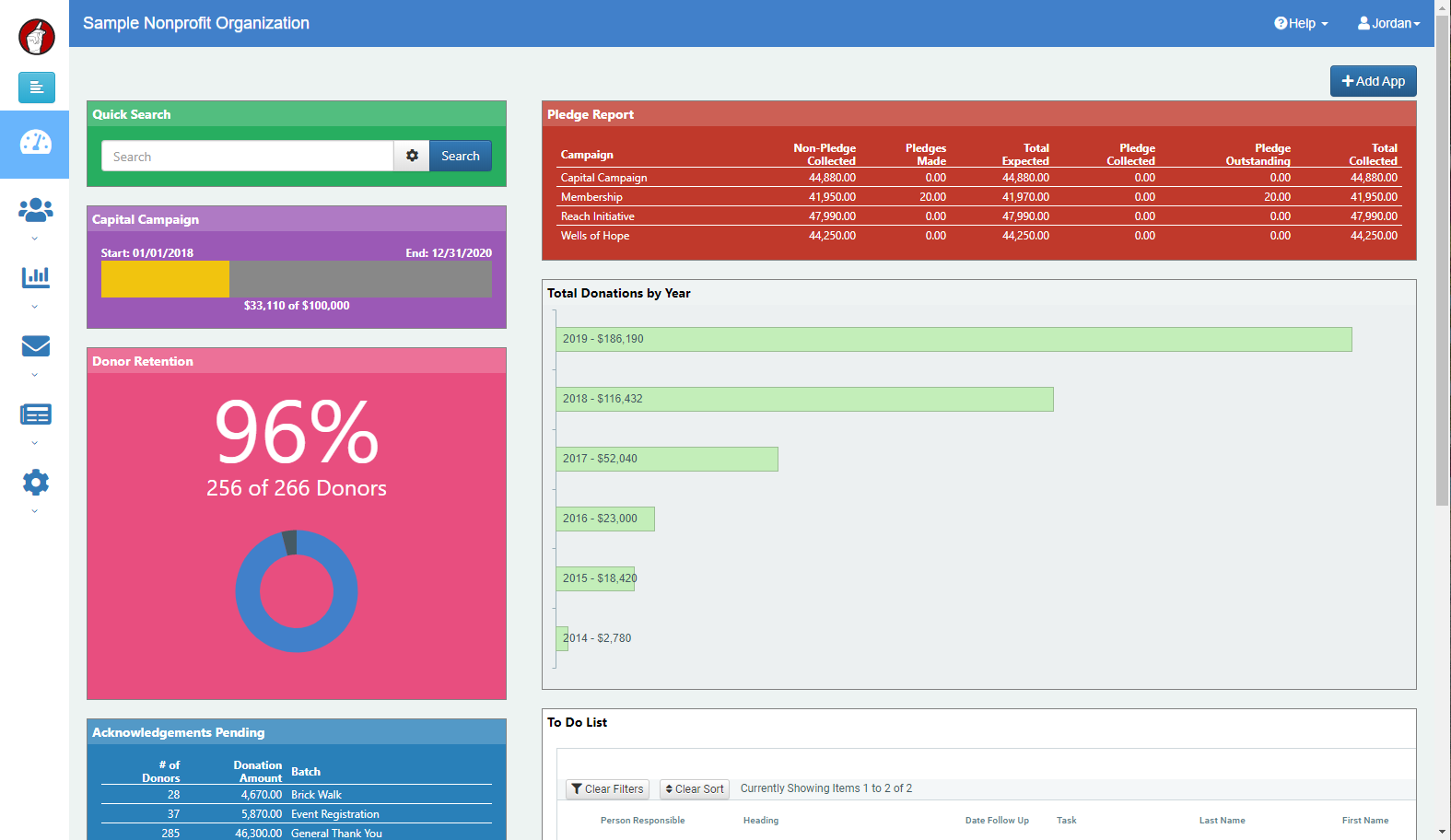 DonorSnap dashboard screenshot