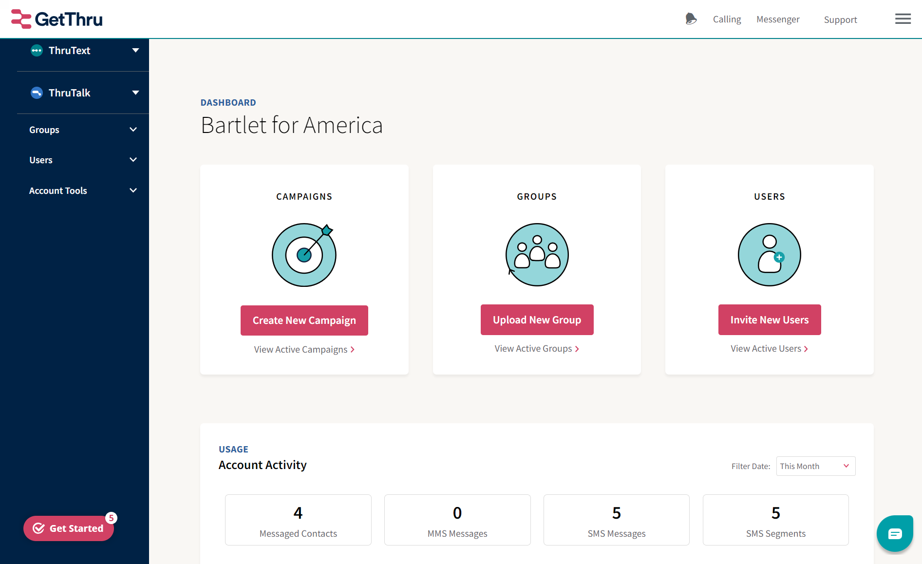 GetThru screenshot: GetThru Dashboard