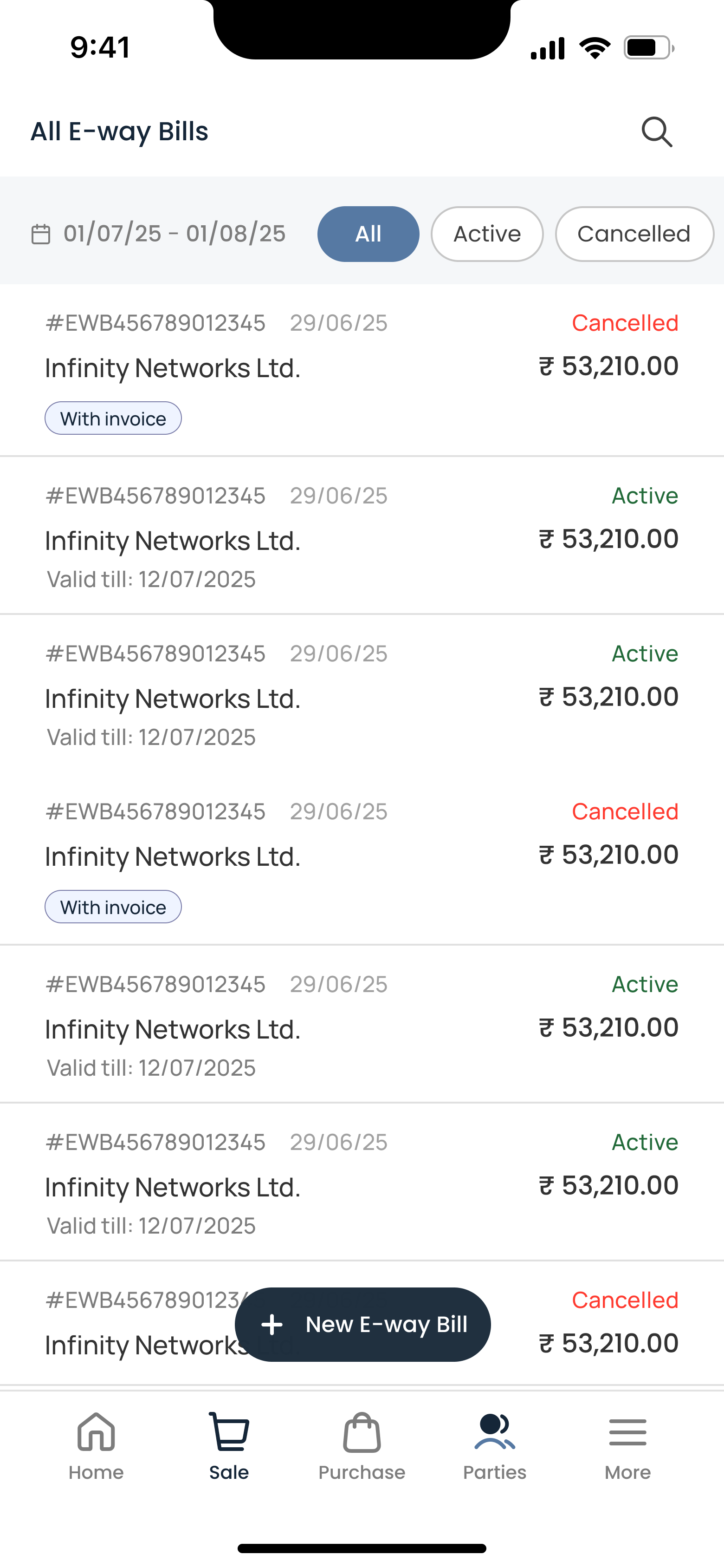 NextBill screenshot: E-way bills Dashboard