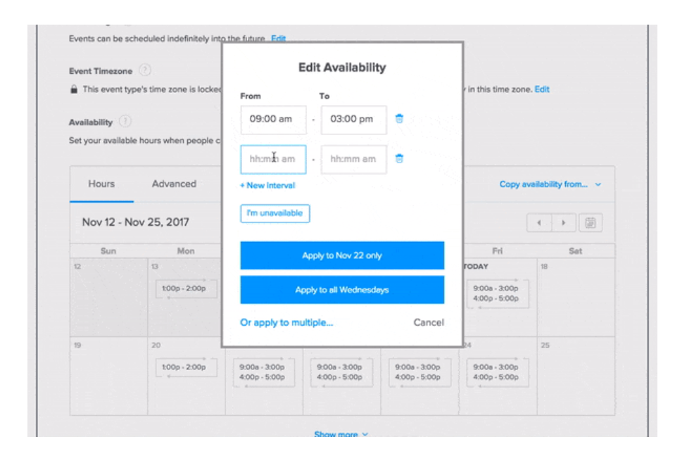 Calendly edit availablity