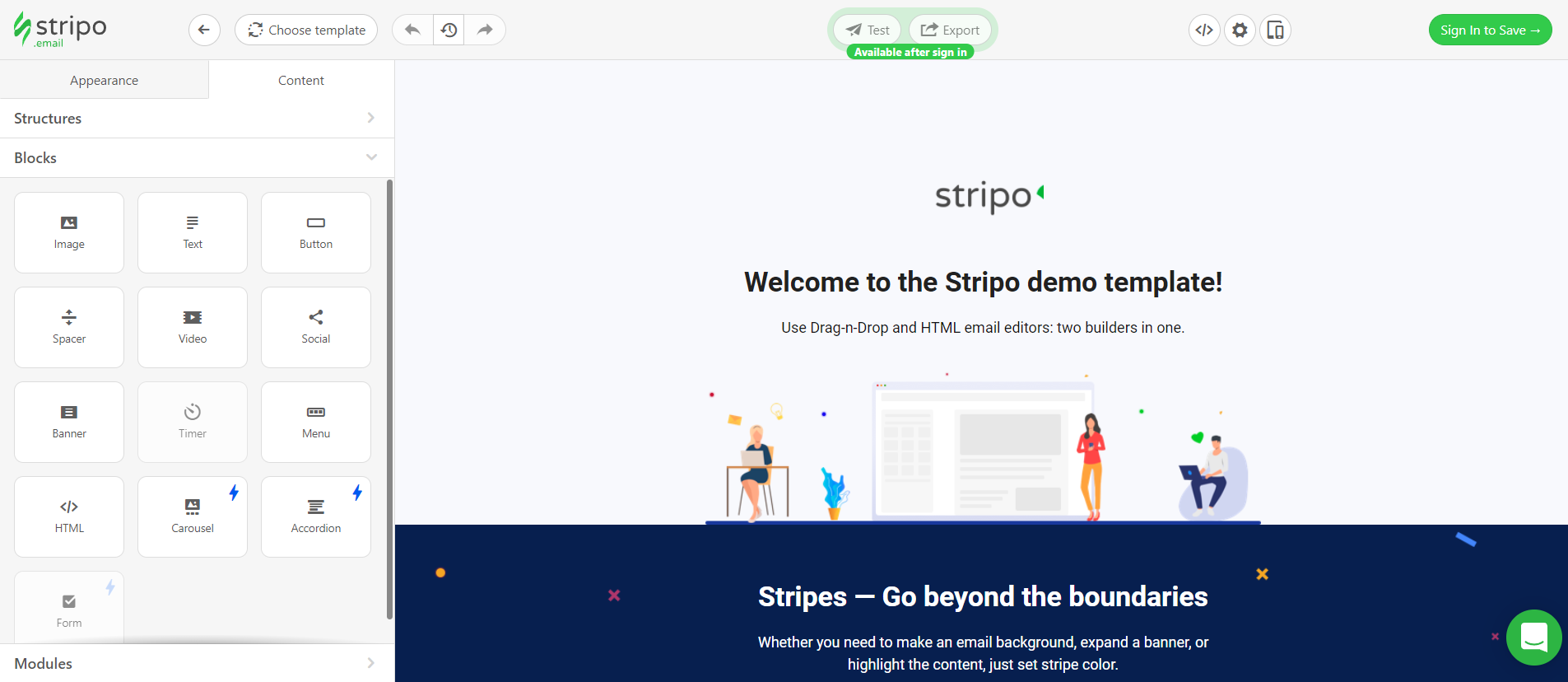 Stripo.email Software - Stripo.email Demo Editor