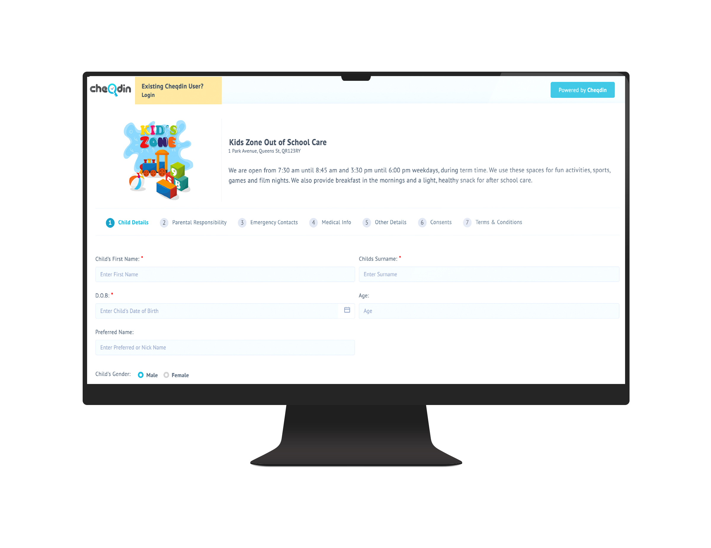 Cheqdin Software - Online Registrations Forms - Parents can submit registration forms online.