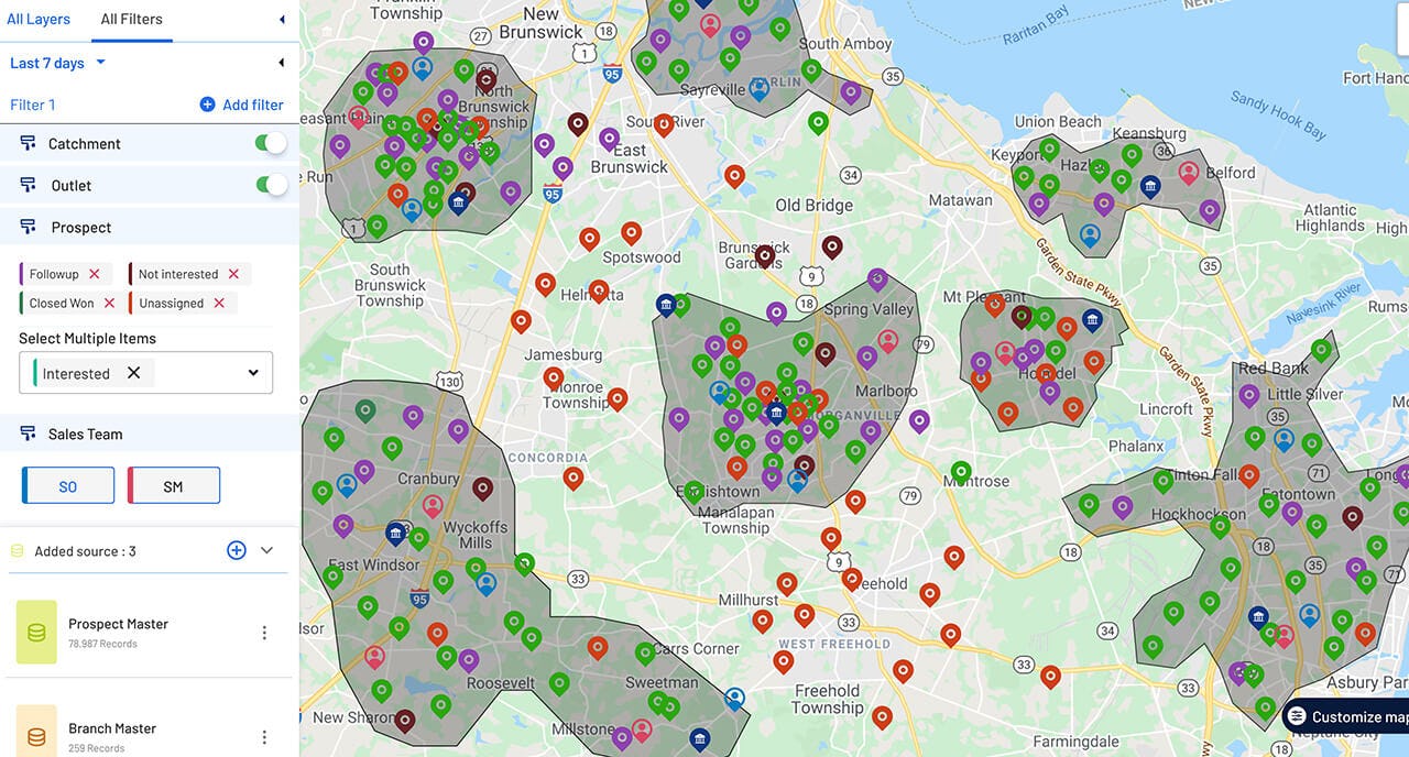 Dista Insight Software - Dista Insight's geospatial analytics analyzing market coverage, lead density and customer presence.