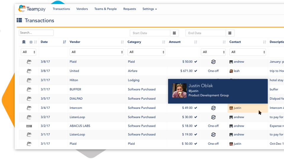 Teampay Software - Teampay transaction history