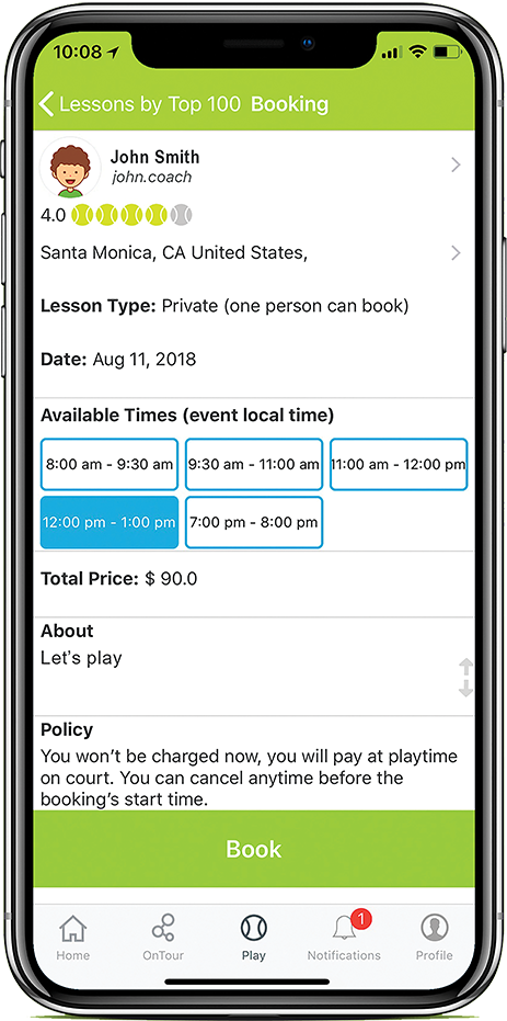 Ballbutton screenshot: Bookings