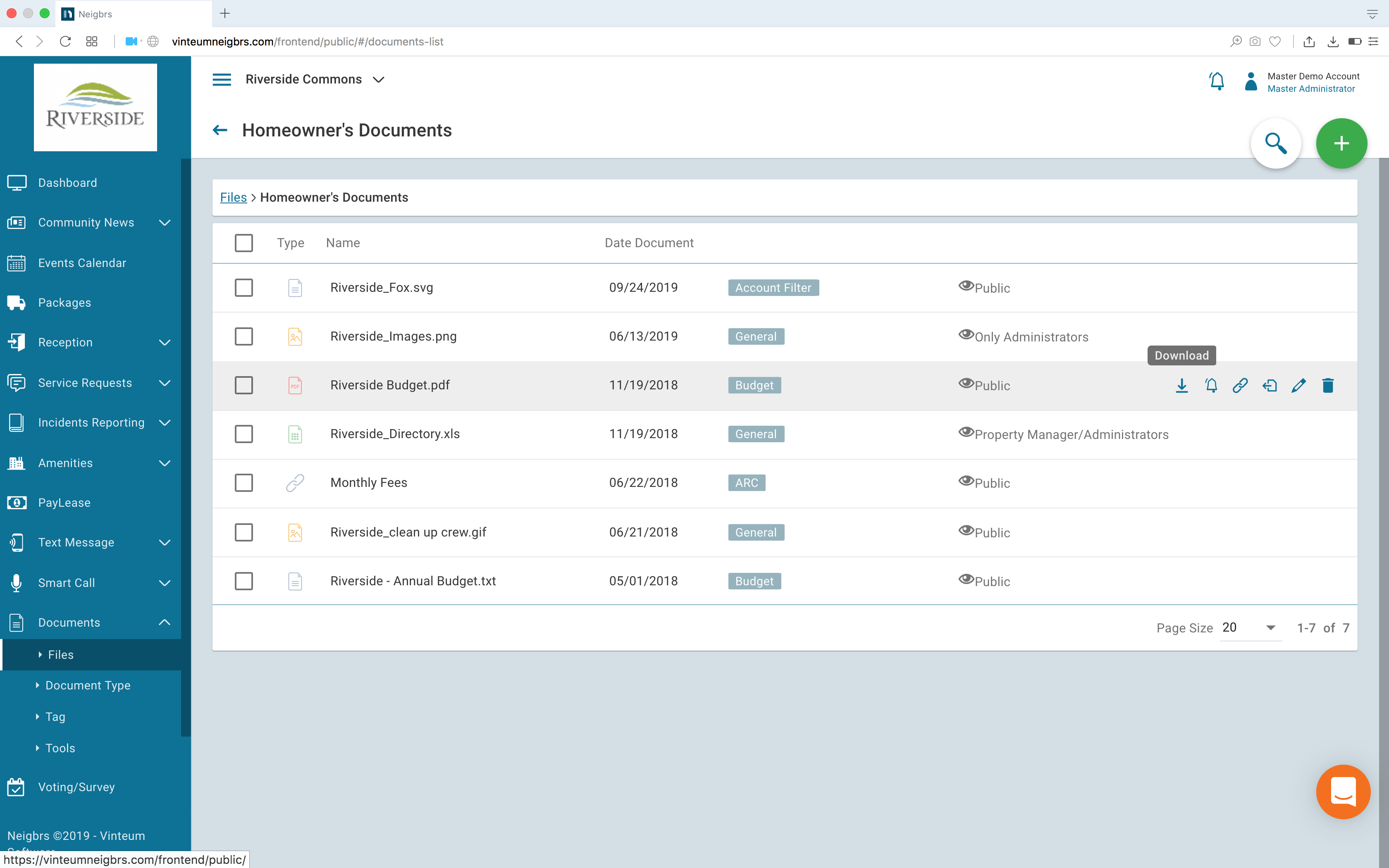 Vinteum document management screenshot